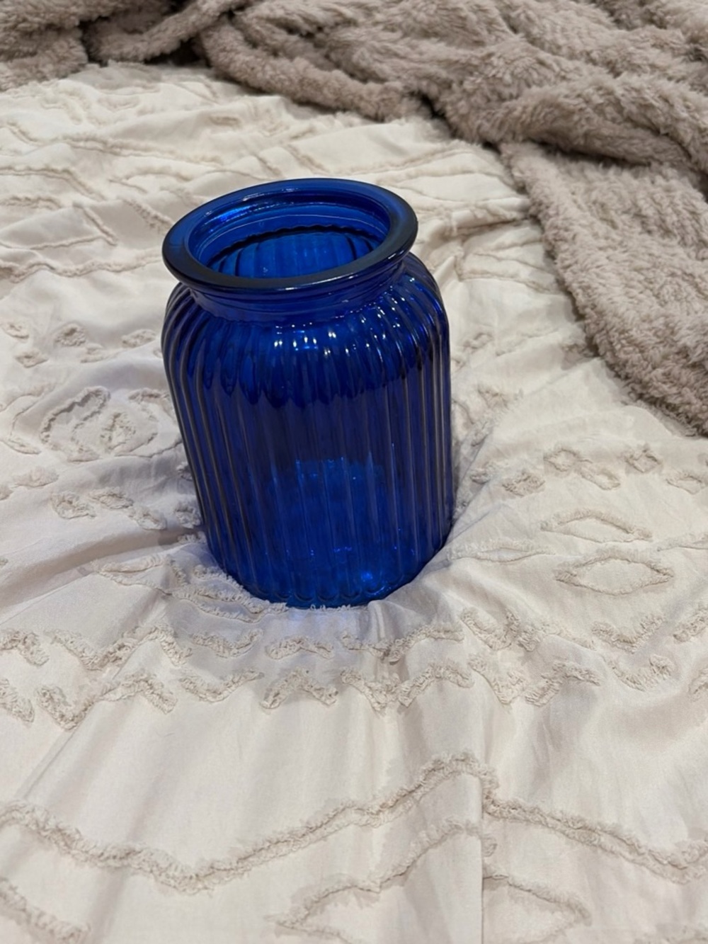 Cobalt Blue Ribbed Glass Vase